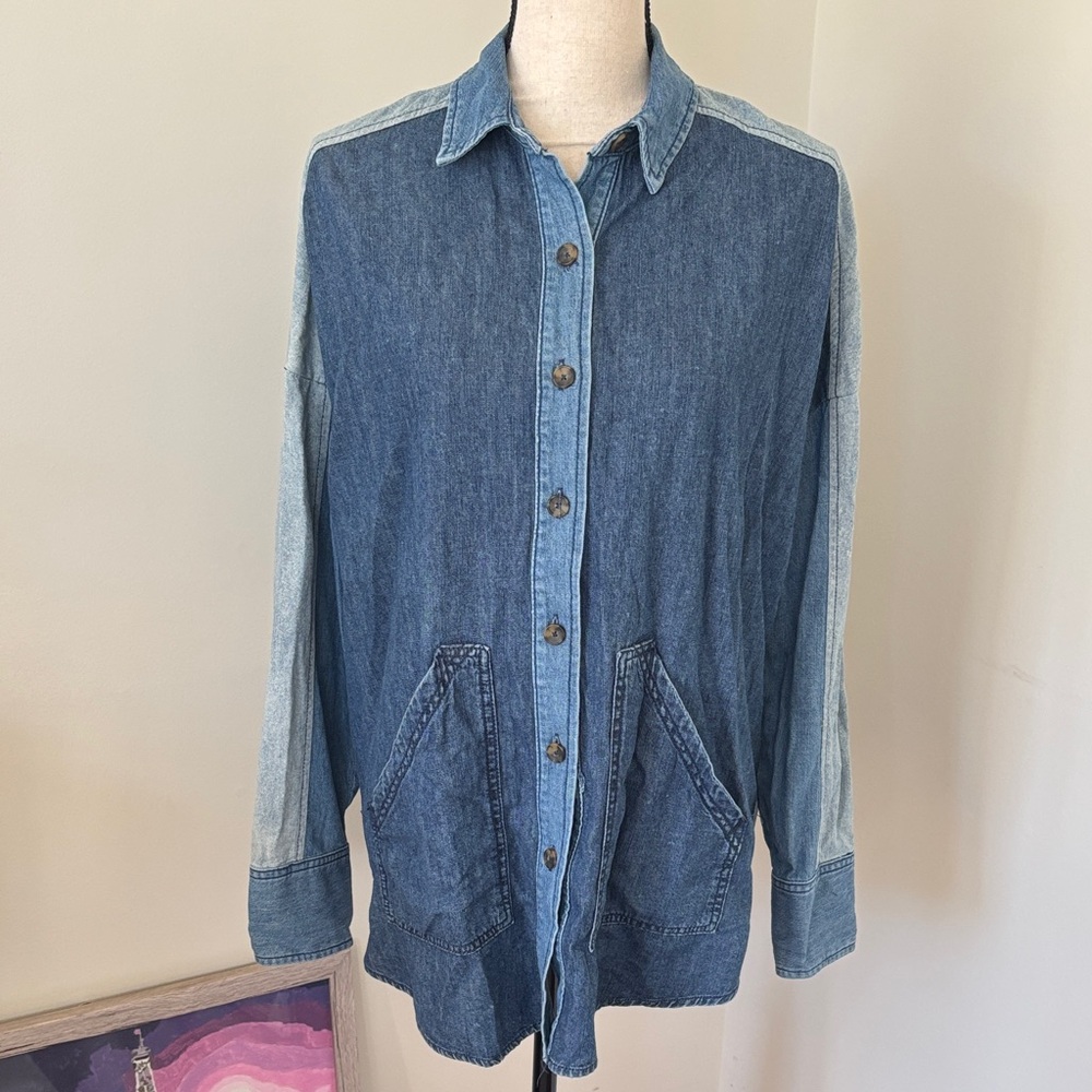 Free People Light Blue Denim Shirt